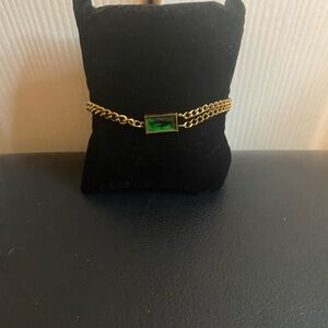 Elegant Stainless Steel Gold Bracelet with Green Accent